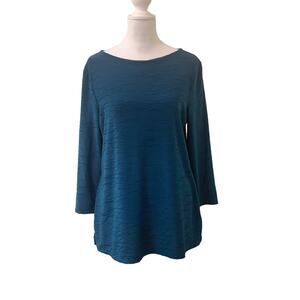 Croft & Barrow Woman's Blue 3/4 Length Sleeve Pull Over Shirt, Size Medium